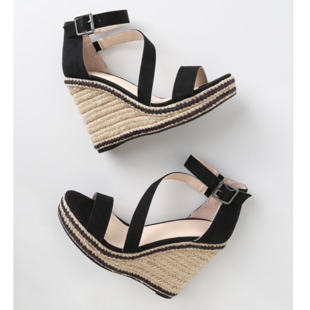 Black and nude wedges